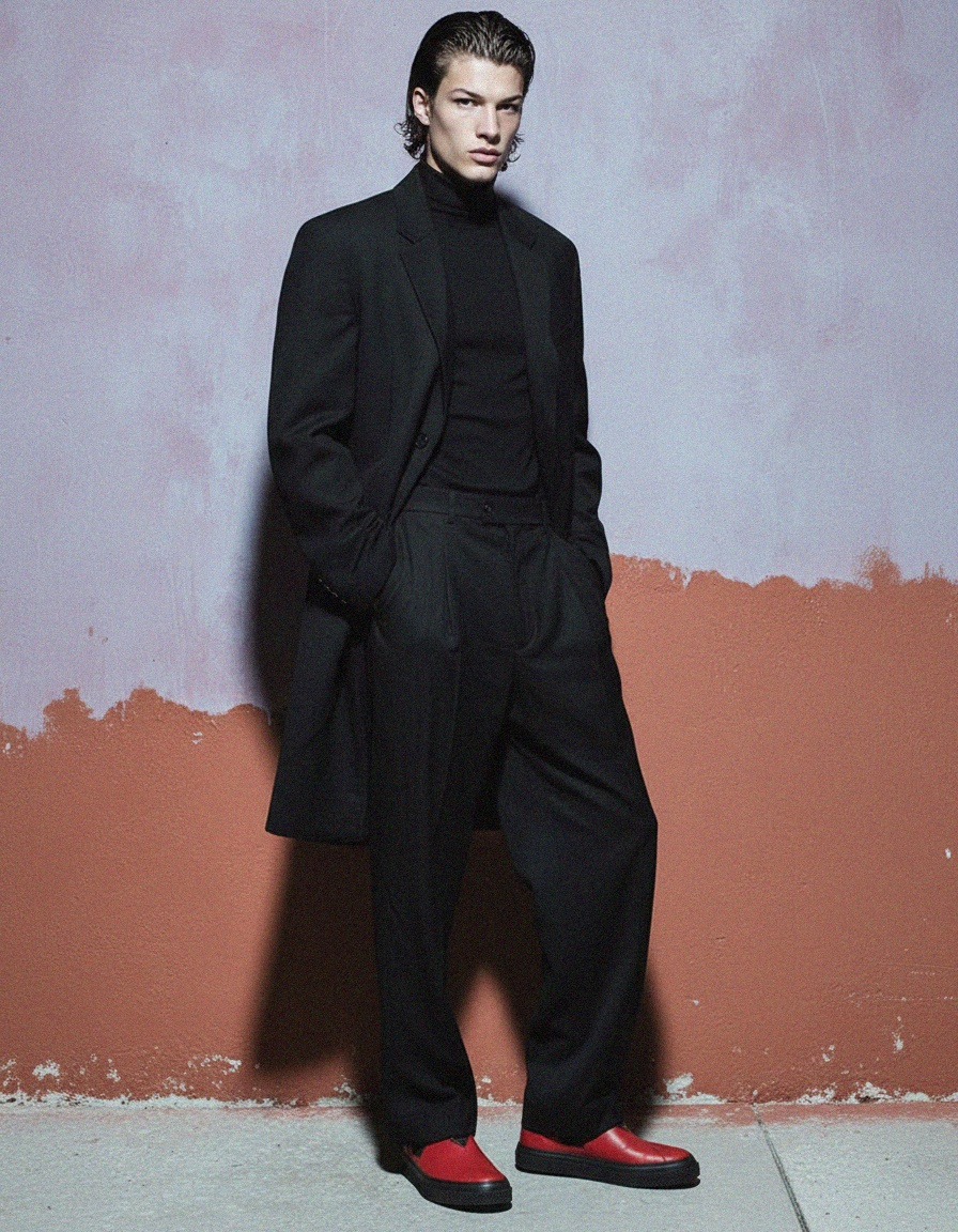 Red Leather Slip-On Sneakers with Textured Sole photo 3