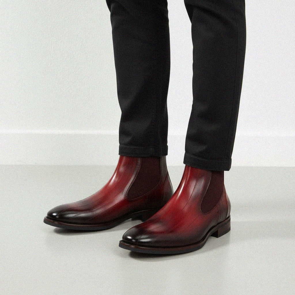 Red Burnished Leather Chelsea Boots photo 2