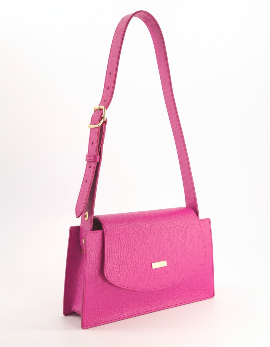 Vibrant Pink Textured Shoulder Bag with Gold Hardware photo 1