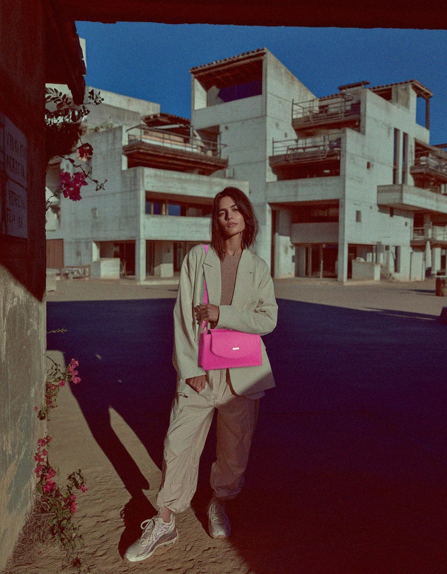 Vibrant Pink Textured Shoulder Bag with Gold Hardware photo 3