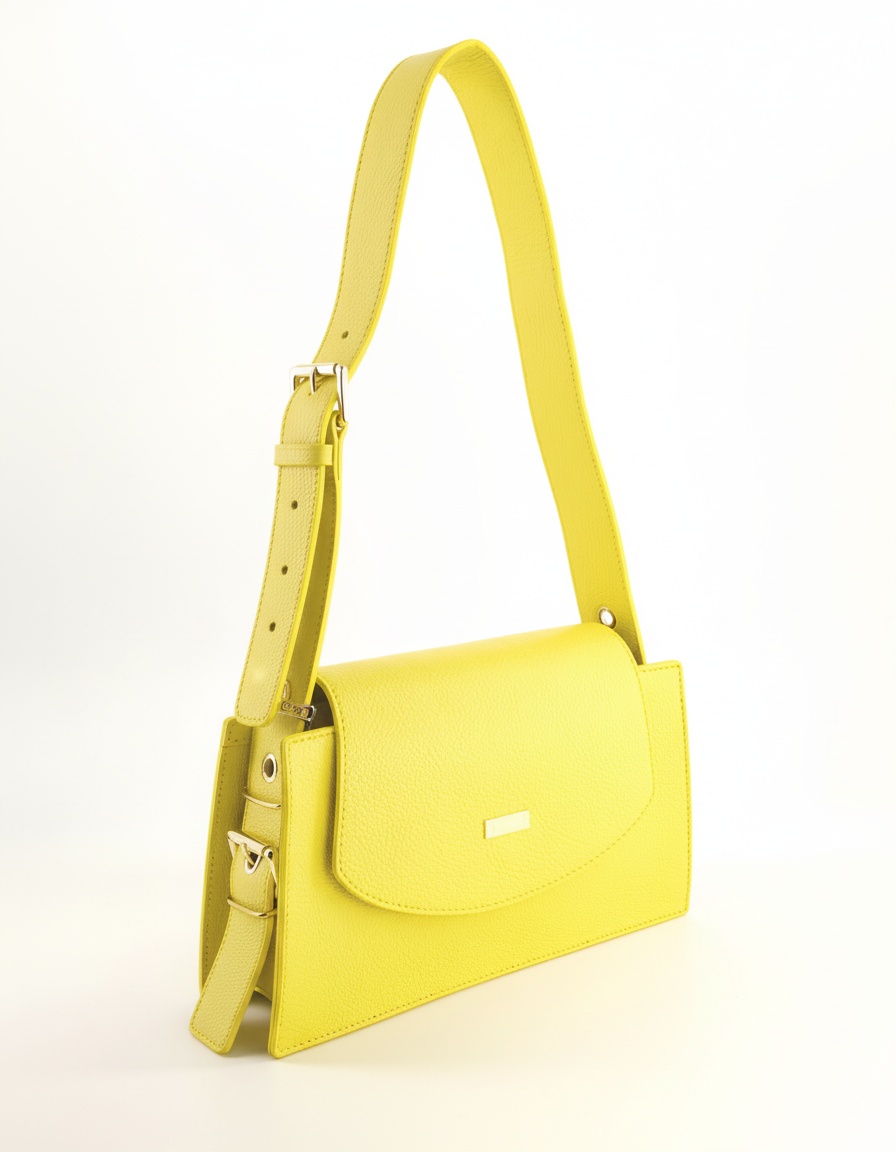 Venezia Bright Yellow Pebbled Leather Flap Shoulder Bag photo 1
