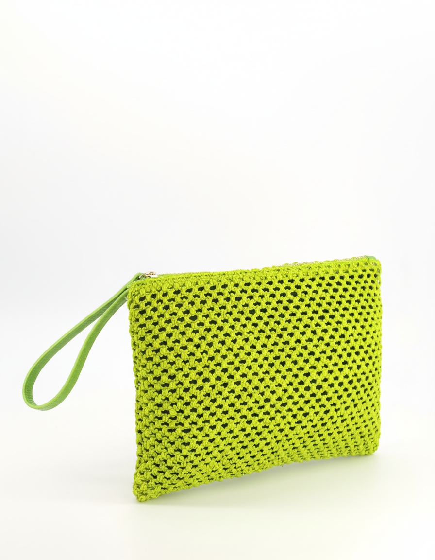 Vibrant Green Crochet Clutch Bag with Wrist Strap photo 1