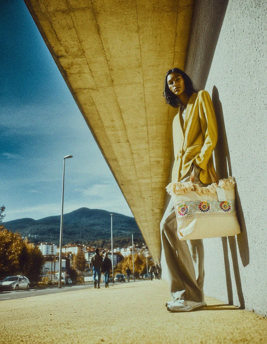 Boho Beige Embroidered Fringe Tote Bag photo 3