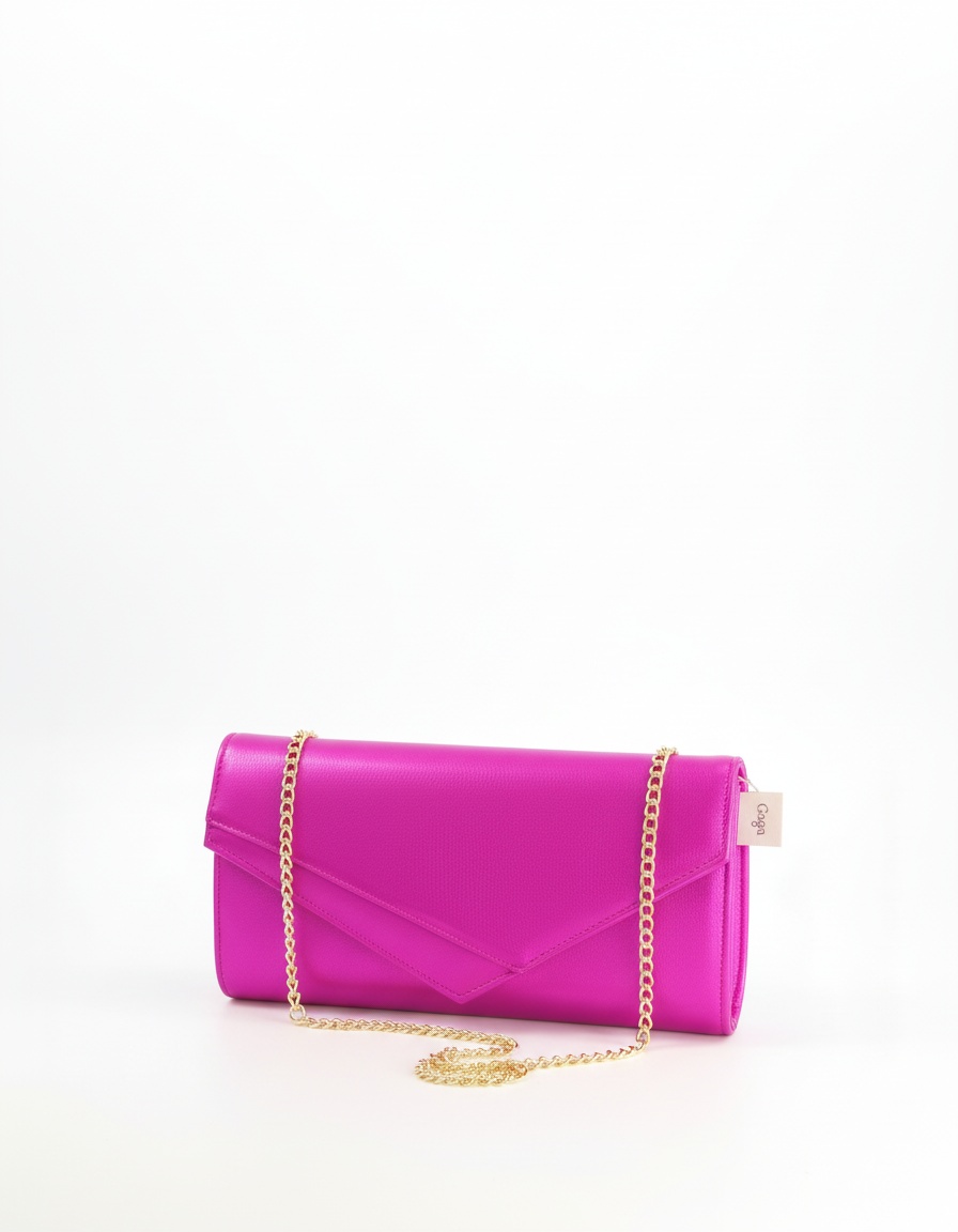 Vibrant Pink Envelope Clutch with Gold Chain Strap photo 1