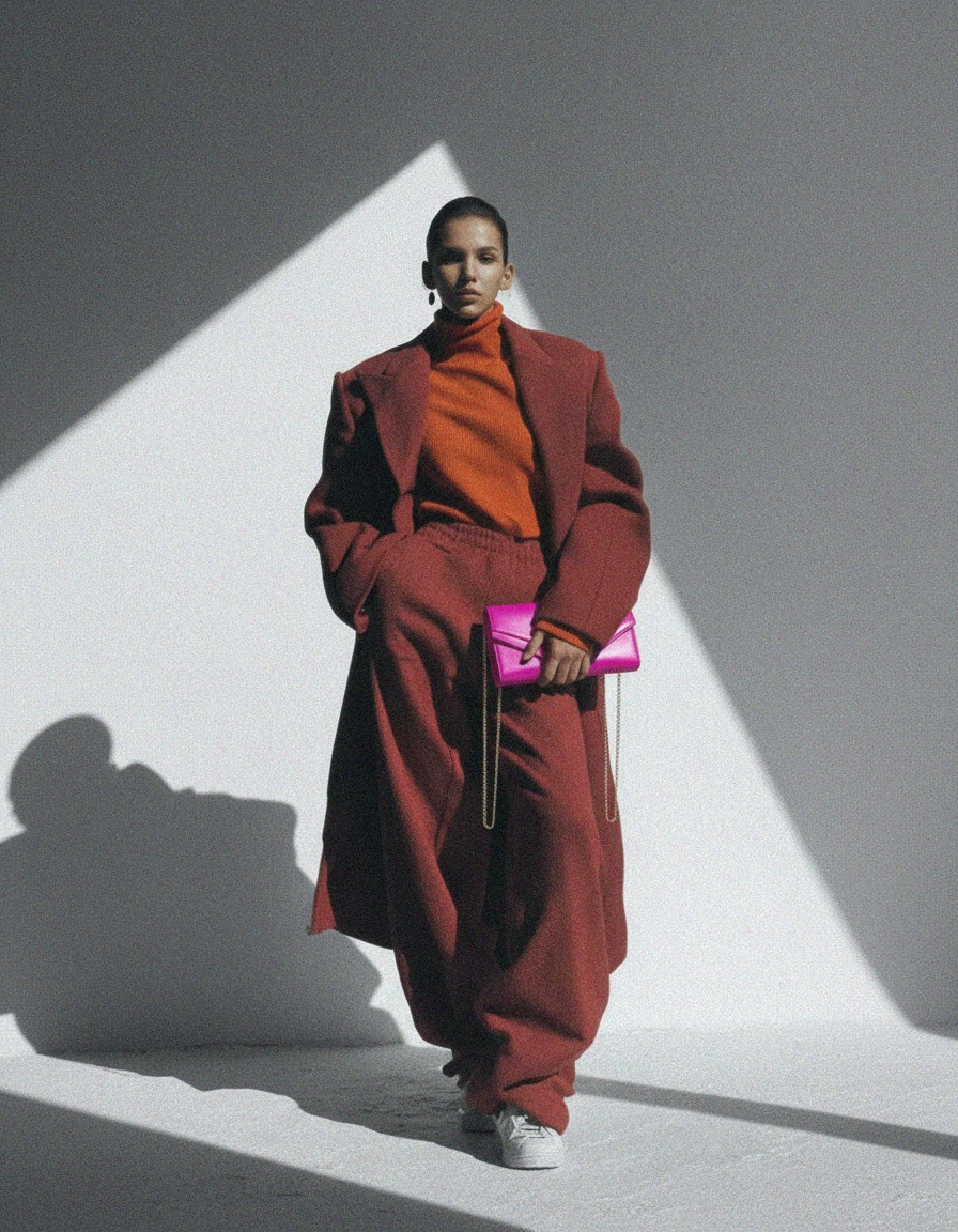 Vibrant Pink Envelope Clutch with Gold Chain Strap photo 2