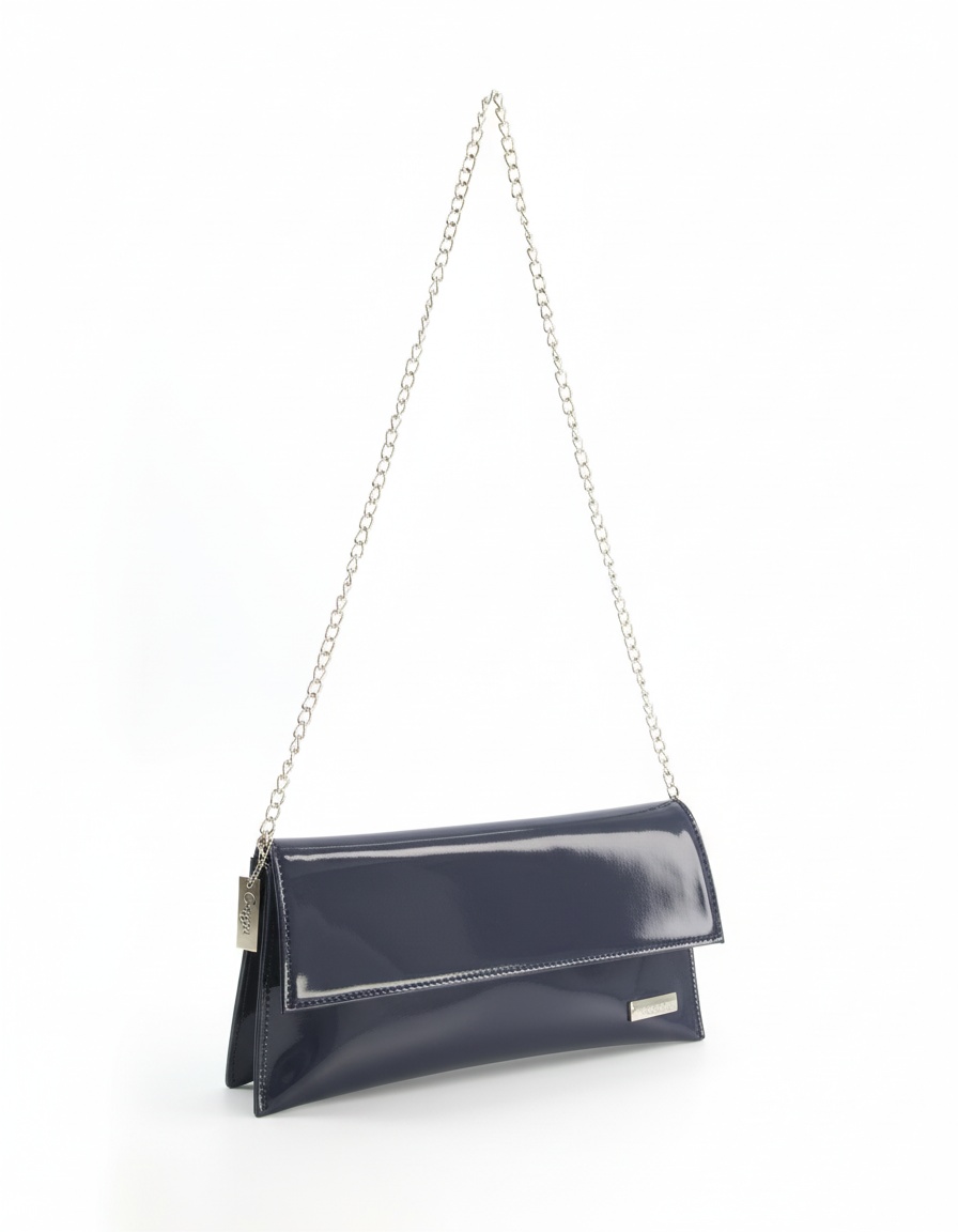 Elegant Navy Patent Clutch Bag with Chain Strap photo 1
