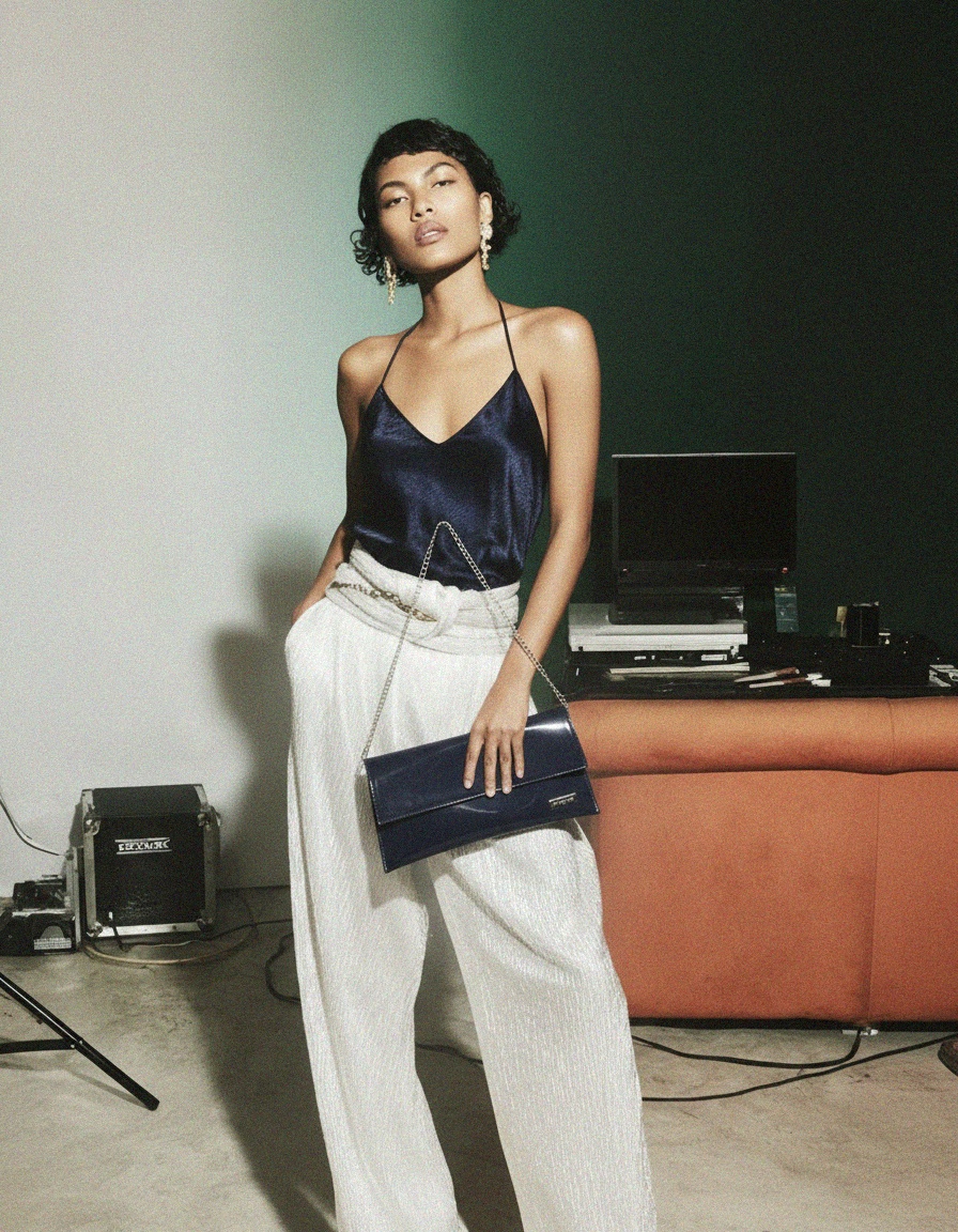 Elegant Navy Patent Clutch Bag with Chain Strap photo 2