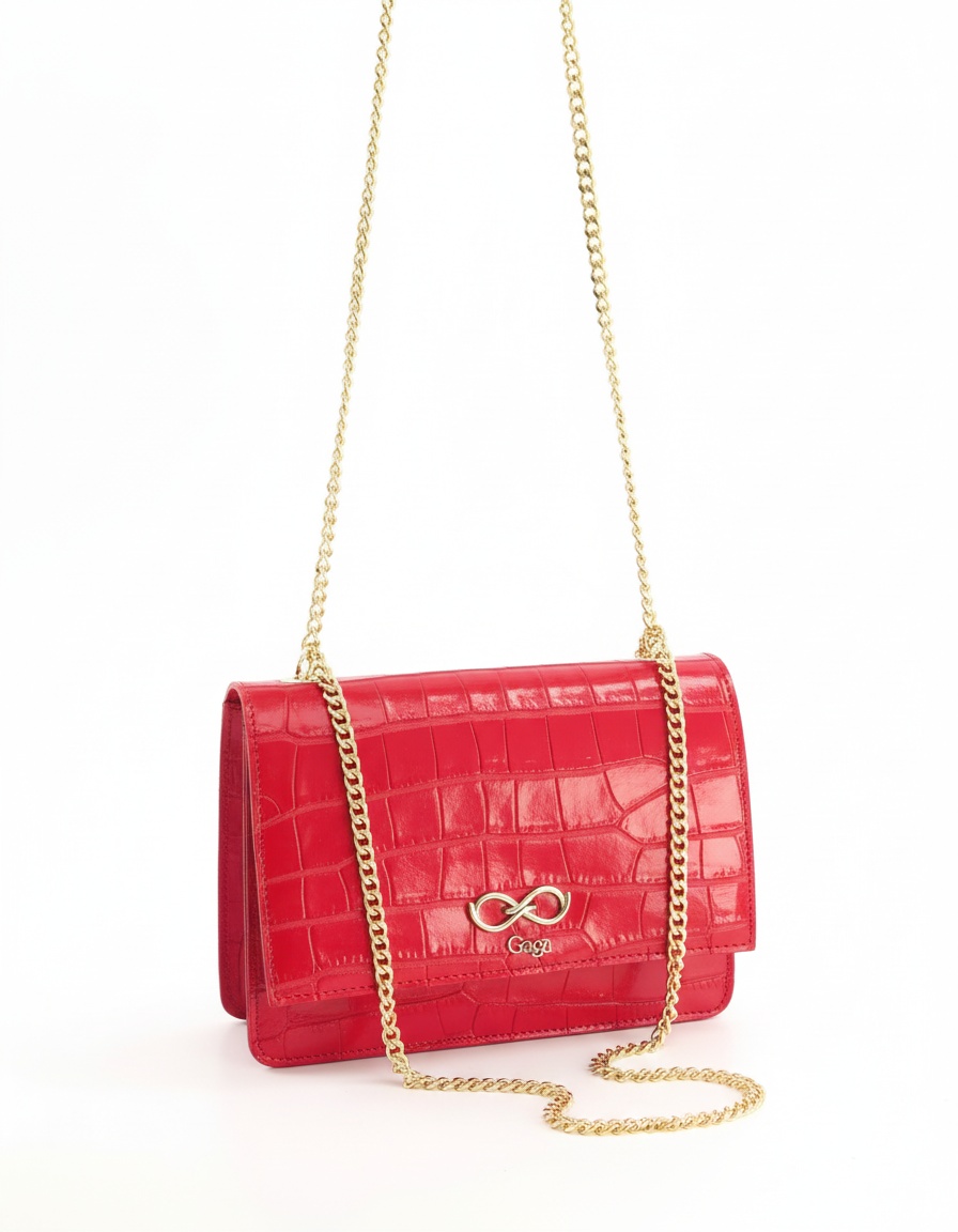 Red Croc-Embossed Chain Shoulder Bag by Venezia photo 1
