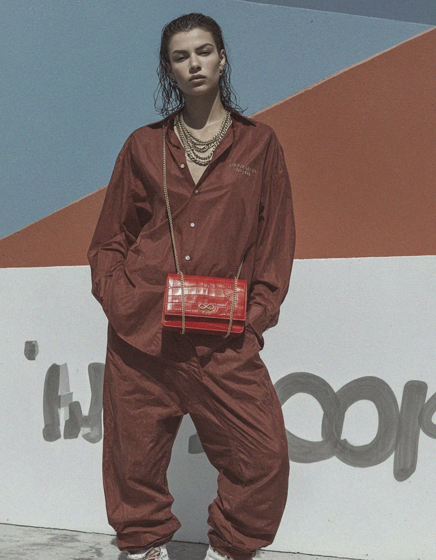 Red Croc-Embossed Chain Shoulder Bag by Venezia photo 2