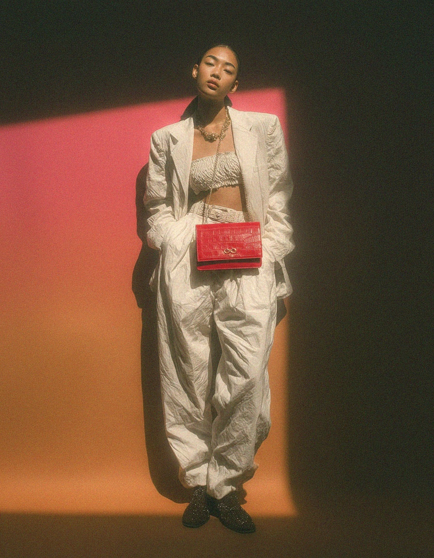 Red Croc-Embossed Chain Shoulder Bag by Venezia photo 3