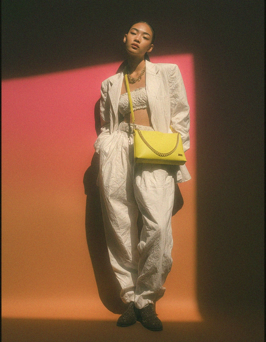 Bright Yellow Crossbody Bag with Gold Chain Detail photo 2