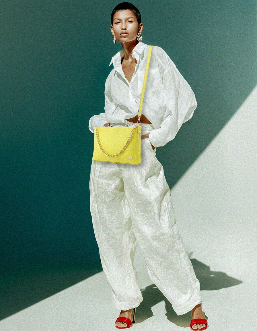 Bright Yellow Crossbody Bag with Gold Chain Detail photo 3