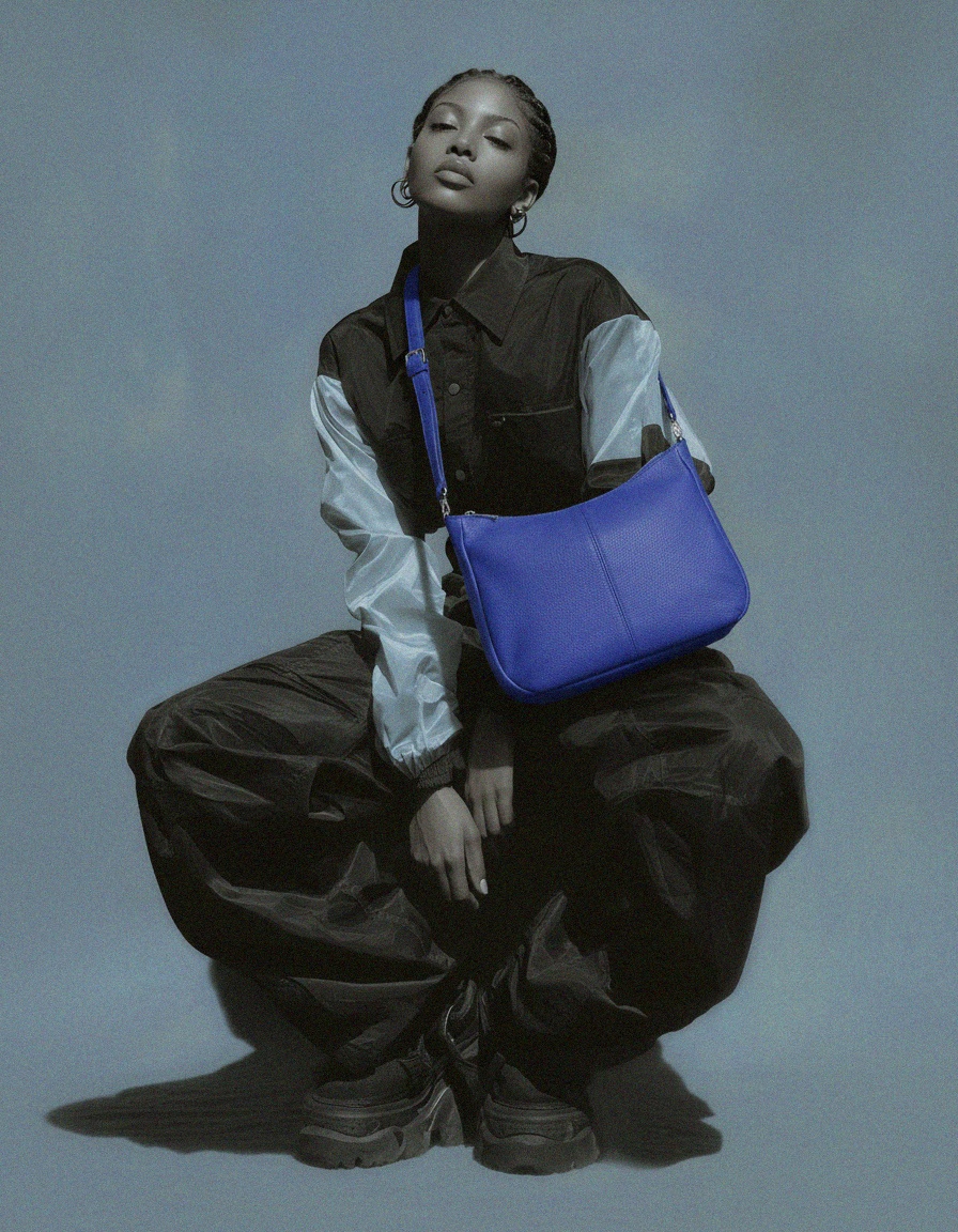 Vibrant Blue Leather Crossbody Shoulder Bag photo 3