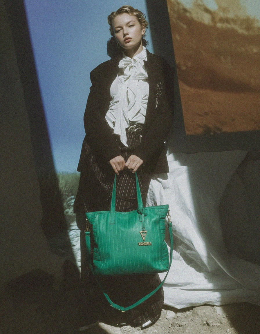 Emerald Green Leather Tote Bag with Detachable Strap photo 3