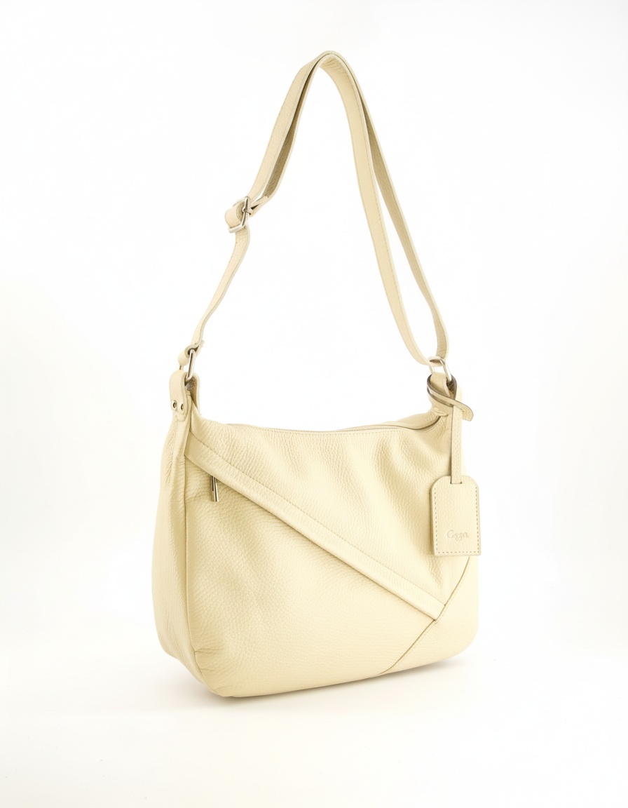 Elegant Beige Leather Shoulder Bag with Adjustable Strap photo 1