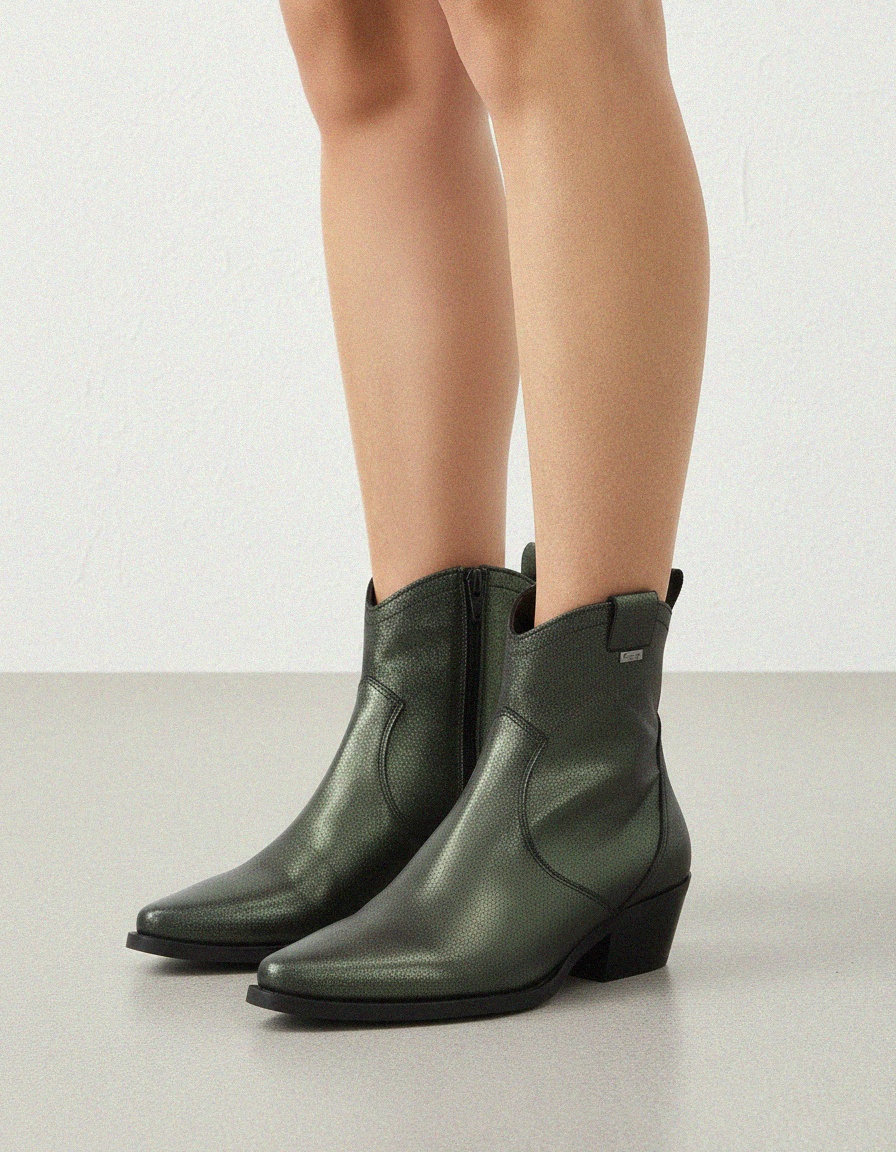 Metallic Green Ankle Boots with Pointed Toe photo 2
