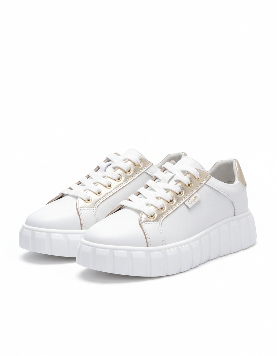 White Platform Sneakers with Gold Accents photo 1