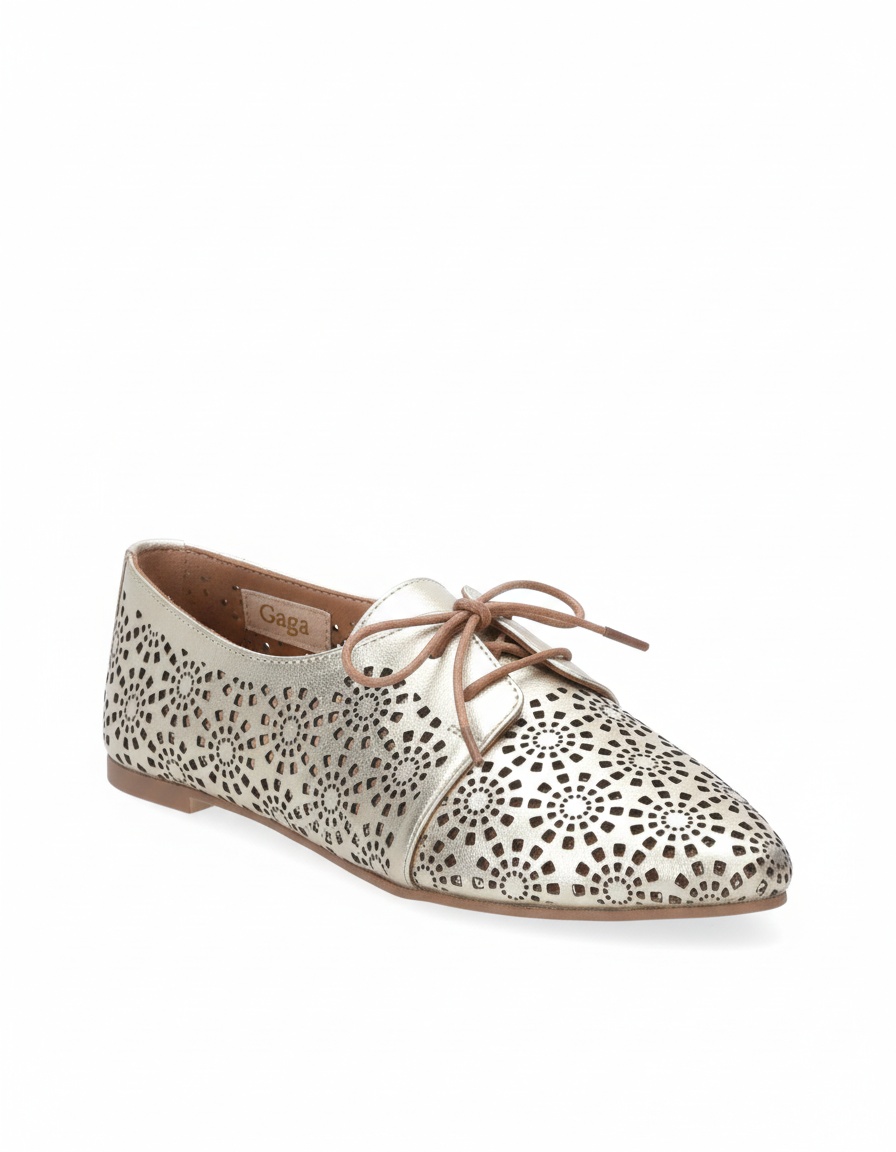 Gold Perforated Pointed Toe Flats photo 1