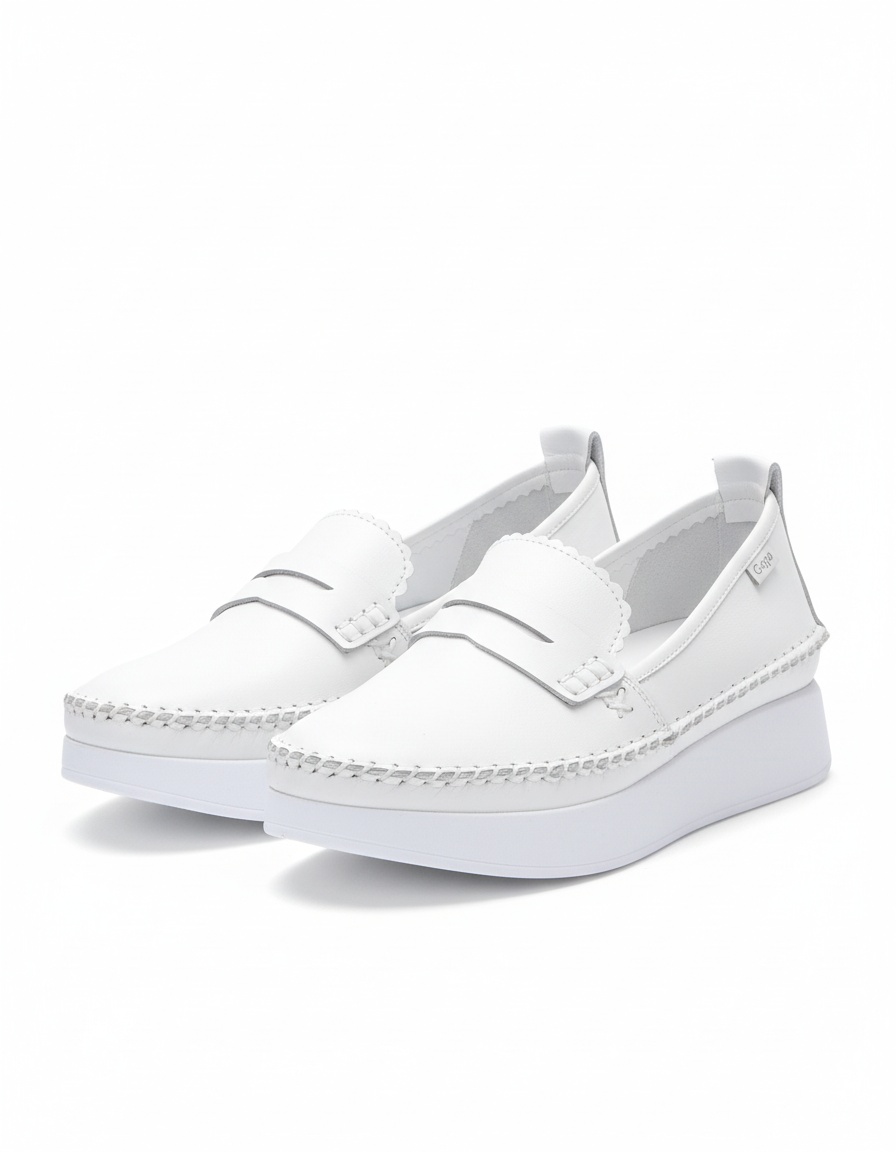 White Platform Loafers with Moccasin Stitching photo 1
