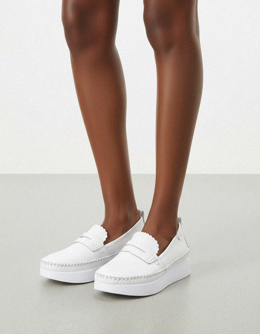 White Platform Loafers with Moccasin Stitching photo 2