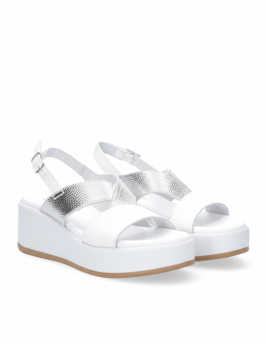 White Platform Sandal with Silver Criss-Cross Straps photo 1