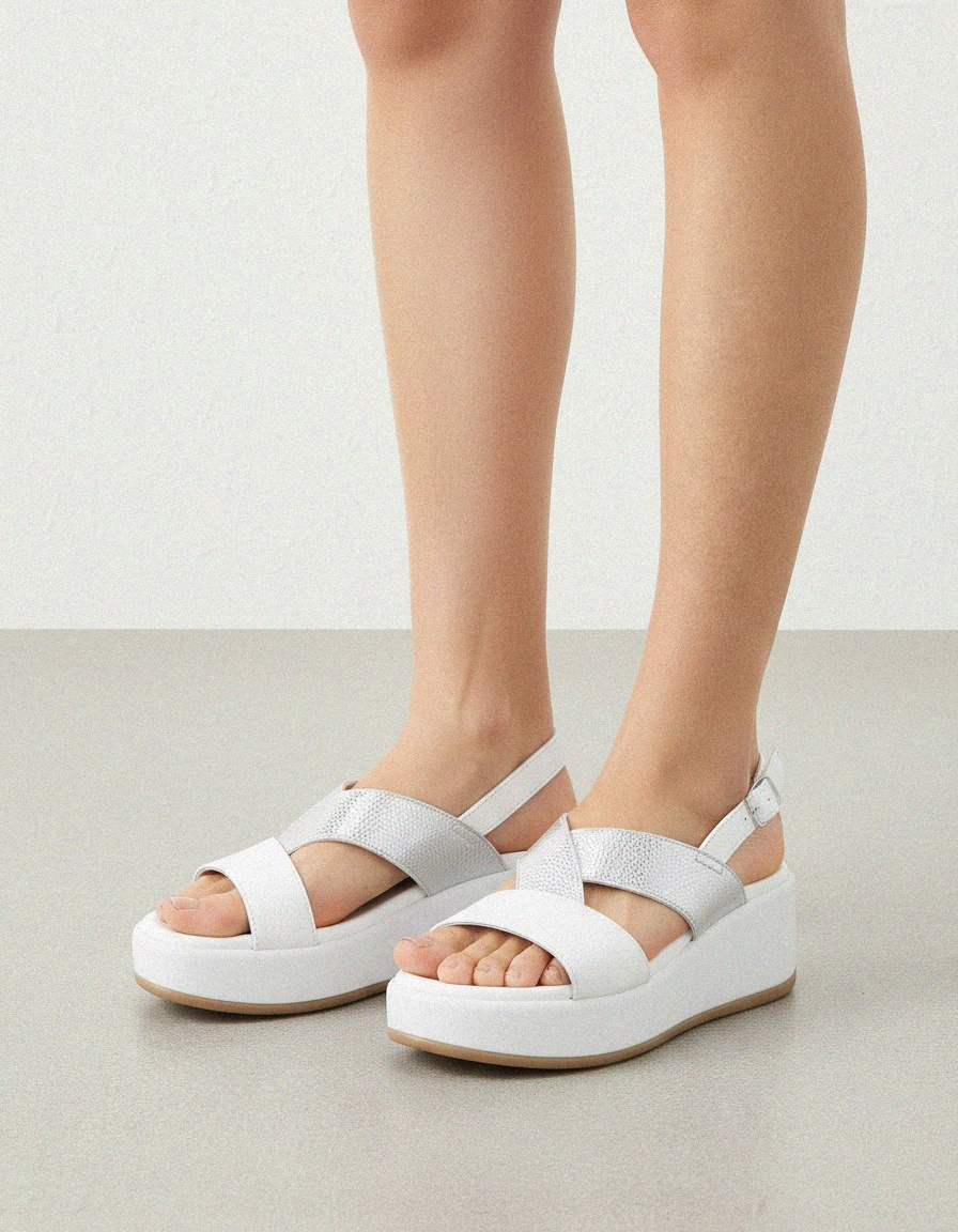 White Platform Sandal with Silver Criss-Cross Straps photo 2