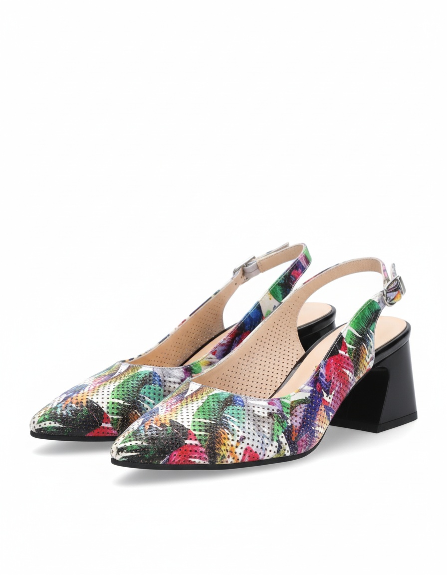 Vibrant Floral Perforated Slingback Block Heels photo 1