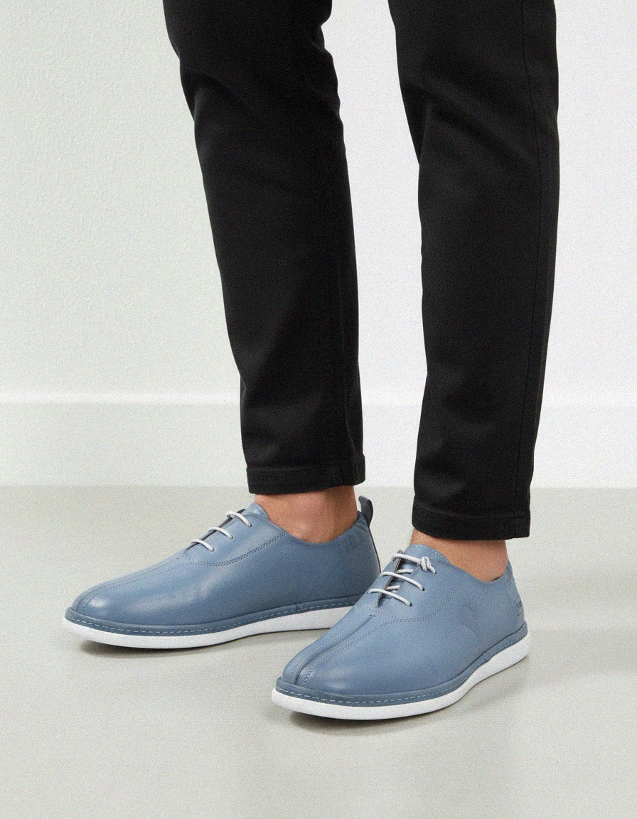 Light Blue Leather Lace-up Shoes photo 2