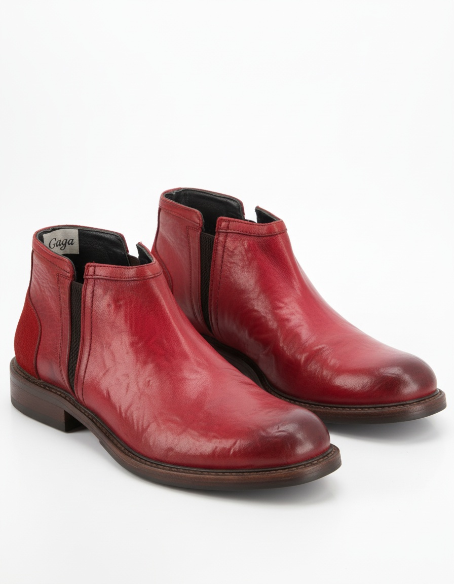 Distressed Red Leather Chelsea Ankle Boot photo 1