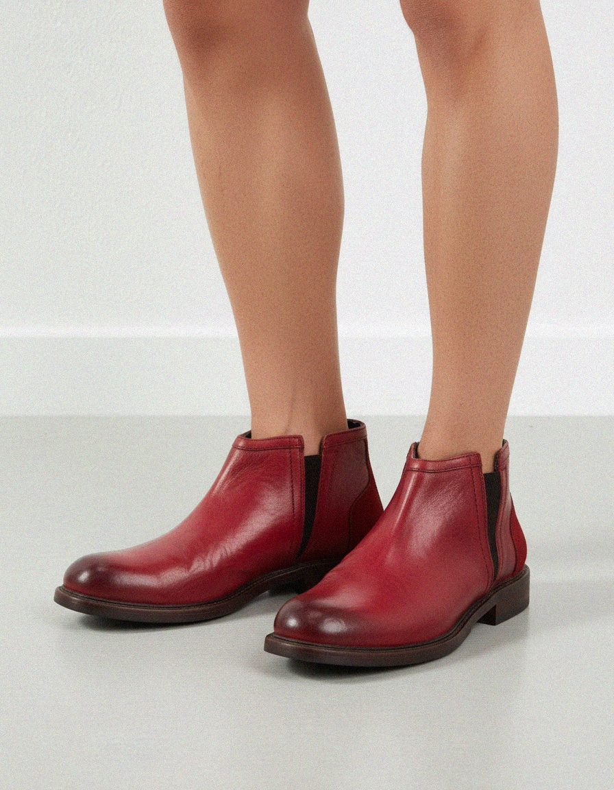 Distressed Red Leather Chelsea Ankle Boot photo 2