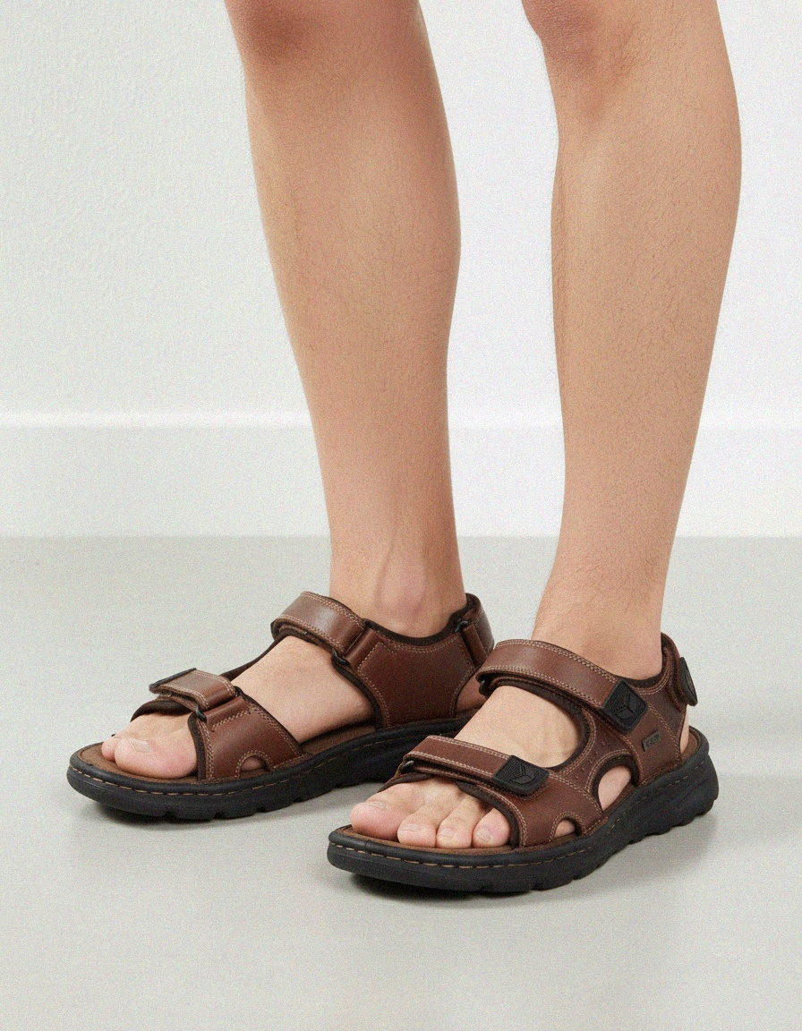 Adjustable Strap Brown Leather Comfort Sandals photo 2