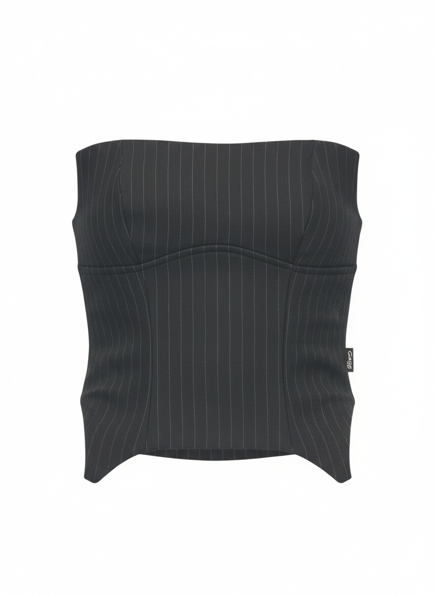 Black Pinstripe Strapless Corset Top photo 1