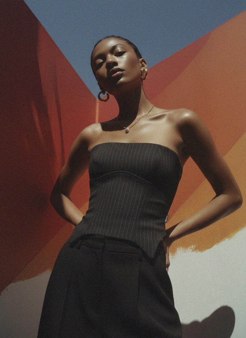 Black Pinstripe Strapless Corset Top photo 3