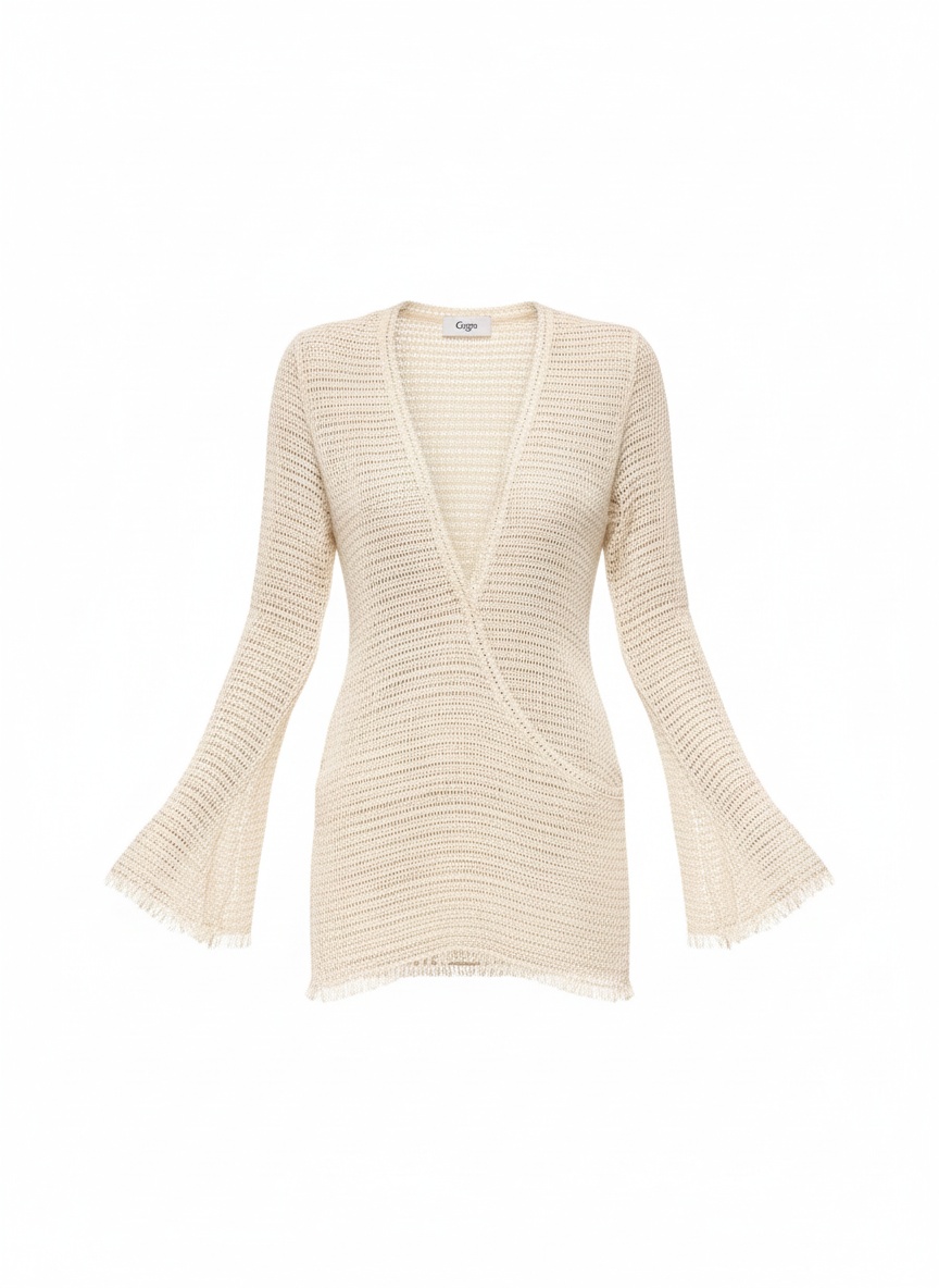 Cream Crochet Deep V-Neck Mini Dress photo 1