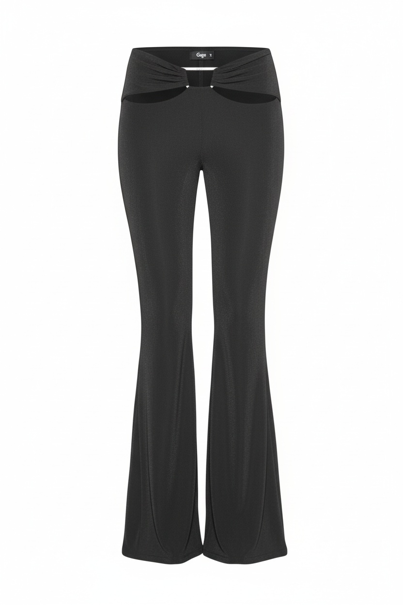 Black Flared Pants with Cut-Out Waist Detail photo 1