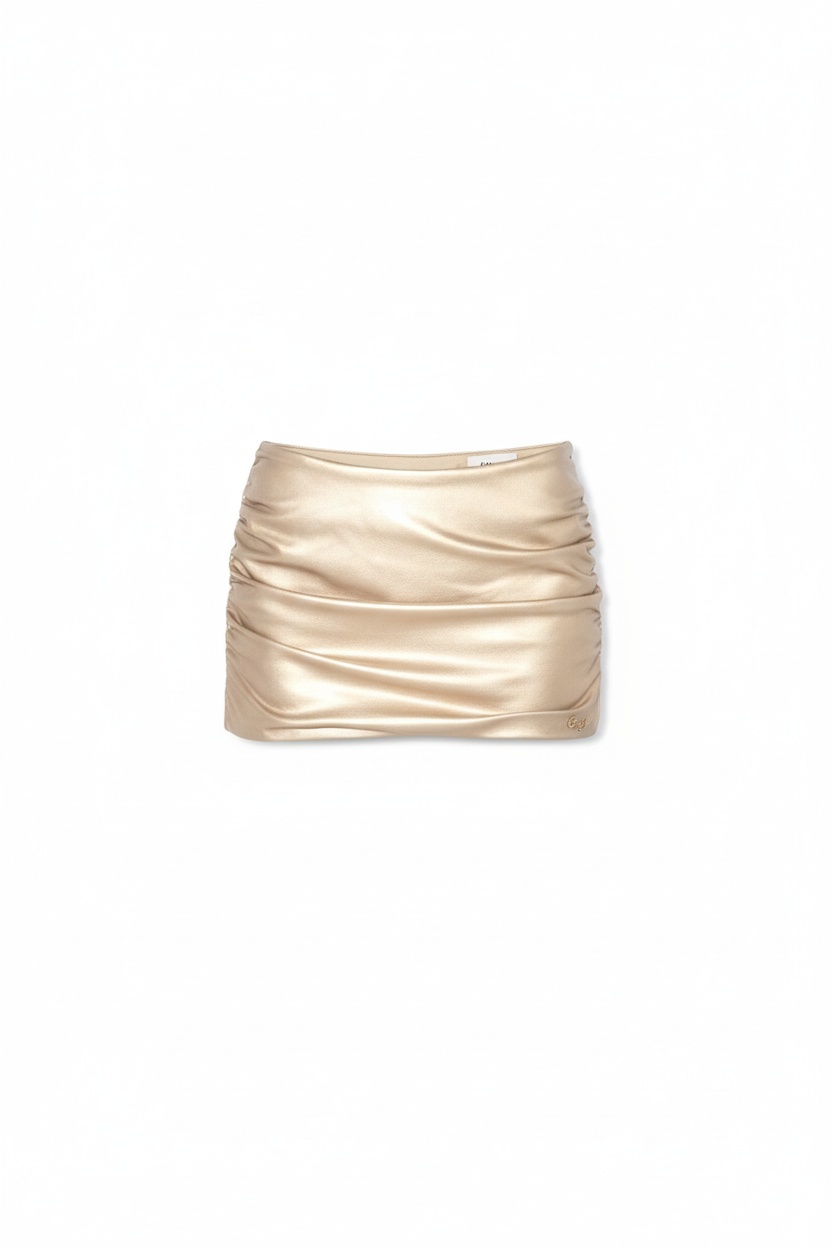 Gold Metallic Ruched Mini Skirt photo 1