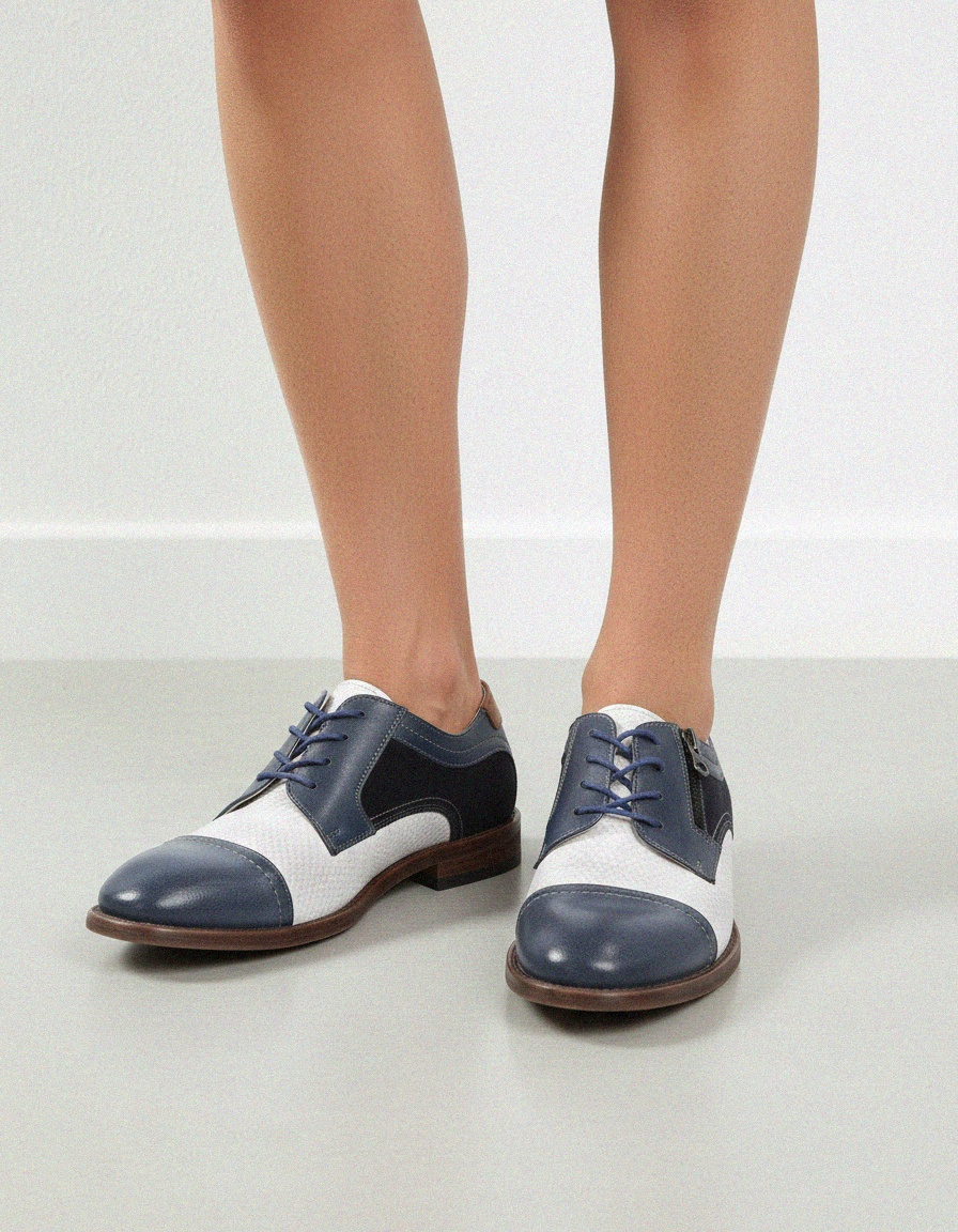 Two-Tone Blue & White Lace-Up Shoes with Zipper photo 2
