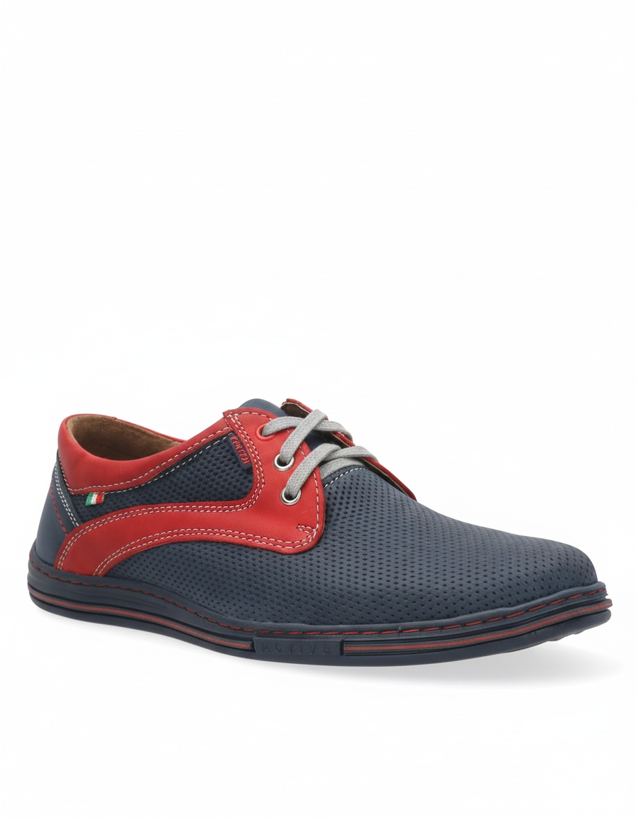 Blue & Red Perforated Lace-Up Derbies photo 1