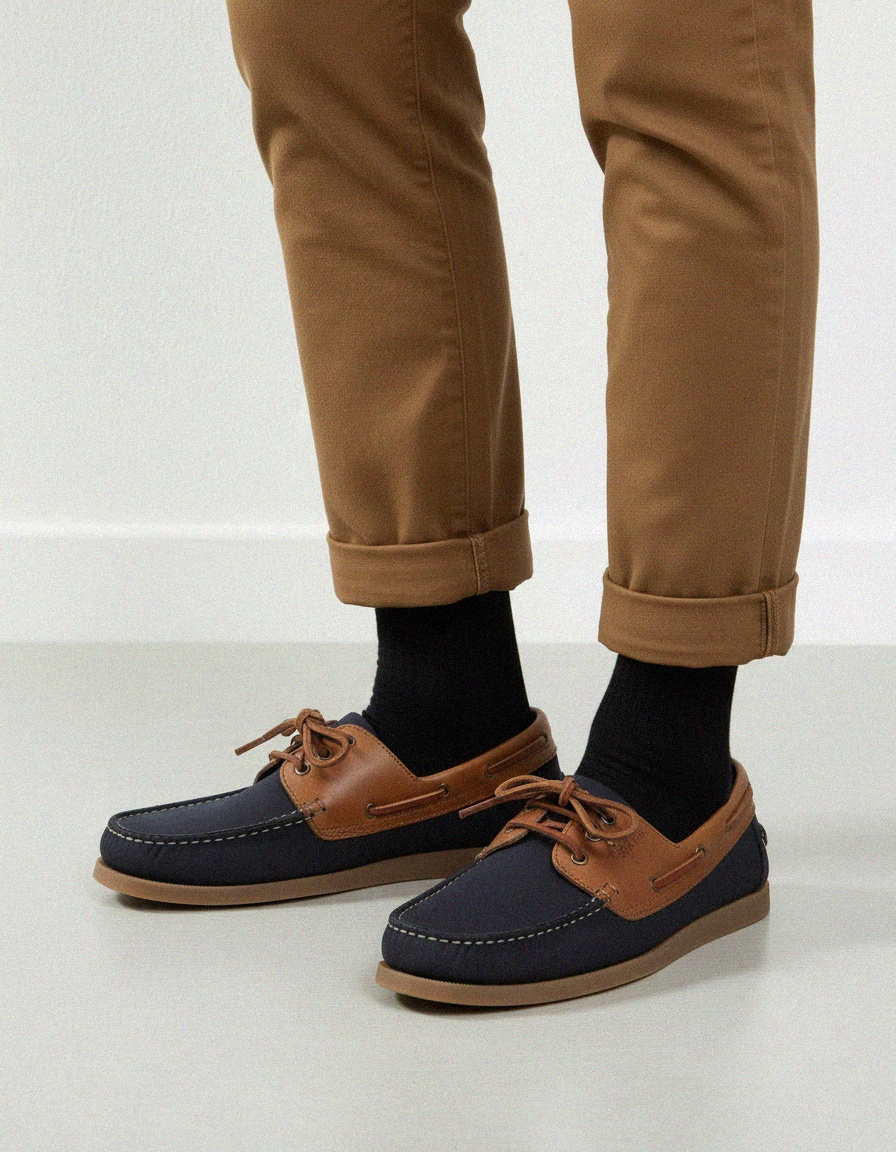 Classic Two-Tone Boat Shoes with Leather Lacing photo 2