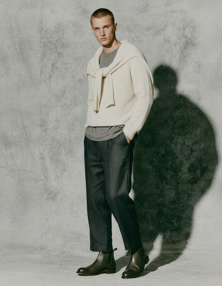 Textured Leather Chelsea Boots in Olive Green photo 3