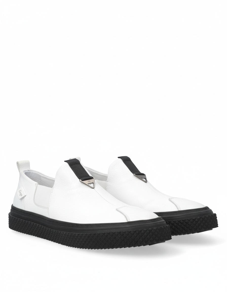 White Slip-On Sneaker with Black Textured Sole photo 1
