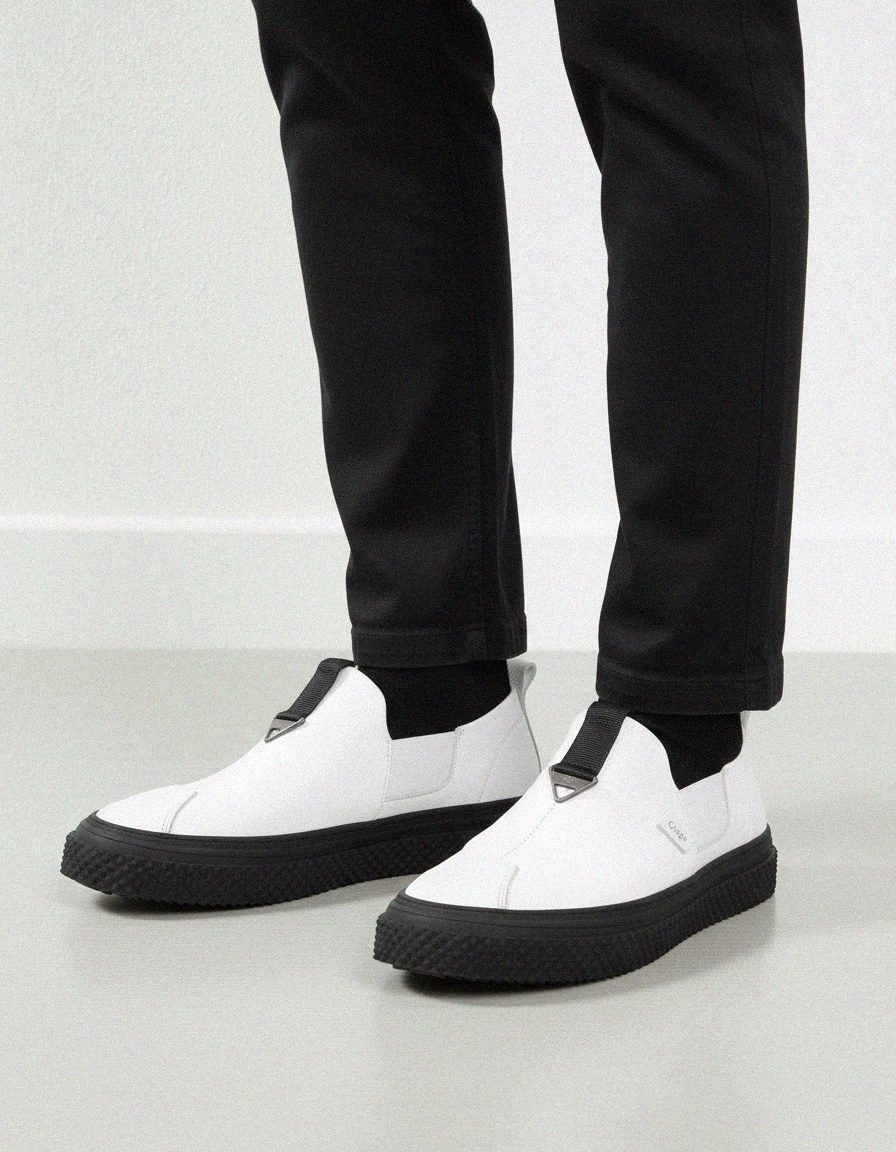 White Slip-On Sneaker with Black Textured Sole photo 2