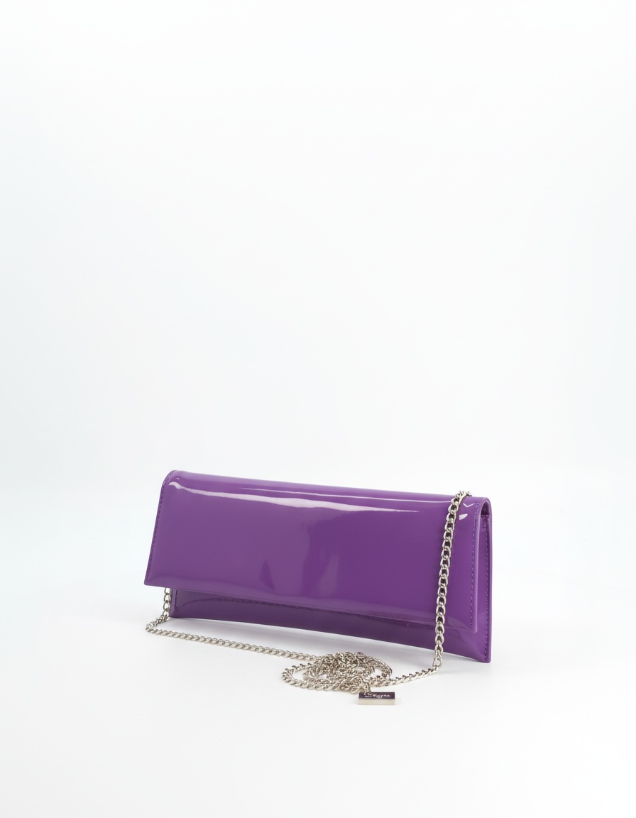Glossy Purple Patent Clutch Bag with Chain Strap photo 1