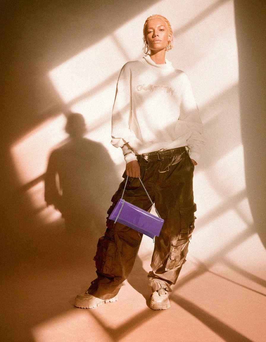 Glossy Purple Patent Clutch Bag with Chain Strap photo 3