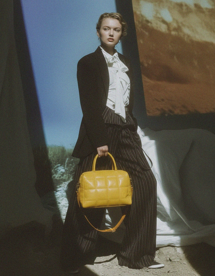 Chic Yellow Quilted Handbag with Shoulder Strap photo 2