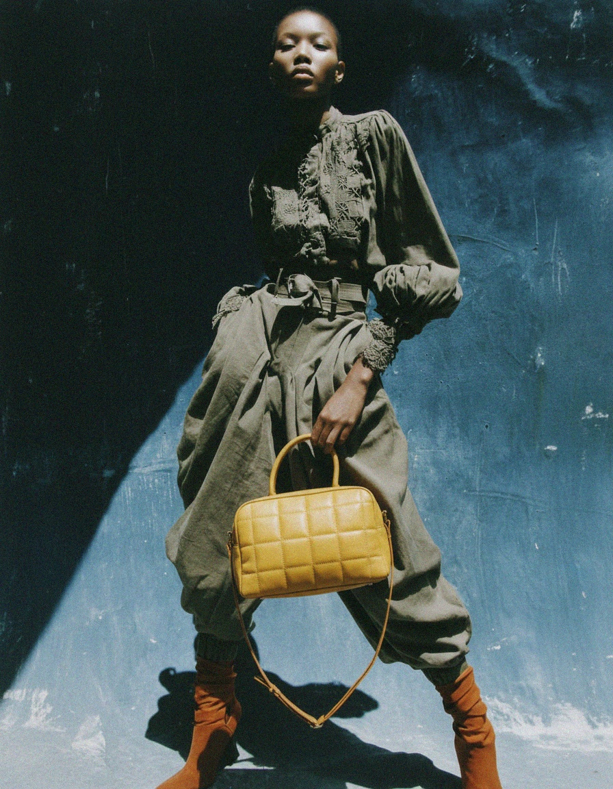 Chic Yellow Quilted Handbag with Shoulder Strap photo 3