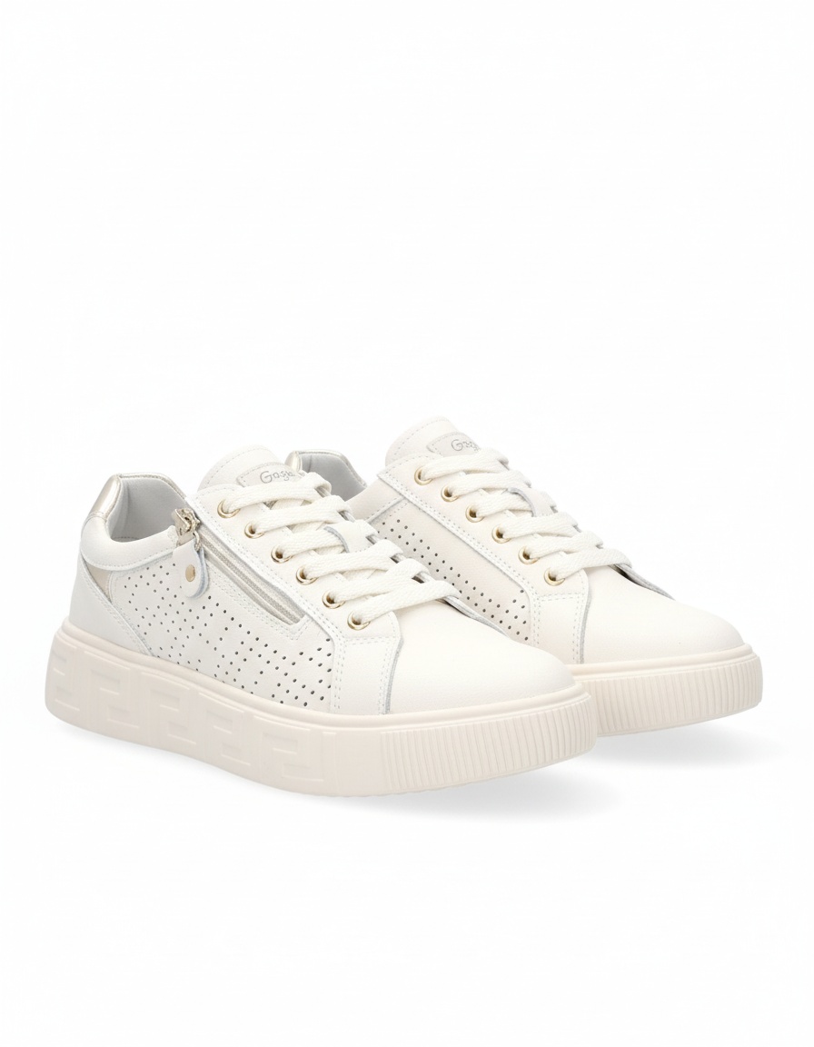 White Perforated Sneakers with Side Zipper Detail photo 1