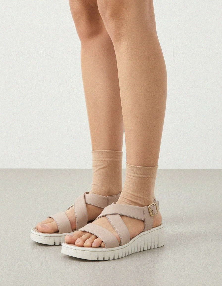 Beige Criss-Cross Strap Platform Sandals photo 2