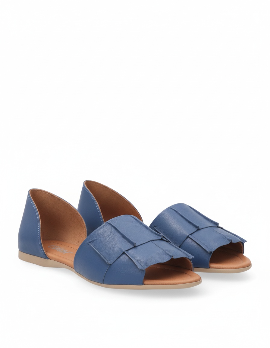Blue Flat Sandals with Decorative Front Strap photo 1