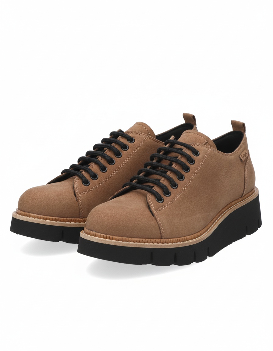 Tan Suede Lace-Up Shoes with Chunky Sole photo 1